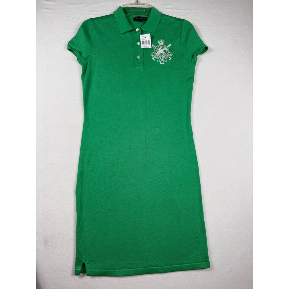 Ralph Lauren Polo Sweater Dress S Green Equestrian Crest Hunter Jumper NWT